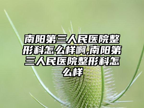 南阳第三人民医院整形科怎么样啊,南阳第三人民医院整形科怎么样