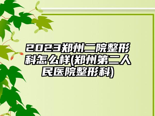 2023郑州二院整形科怎么样(郑州第二人民医院整形科)