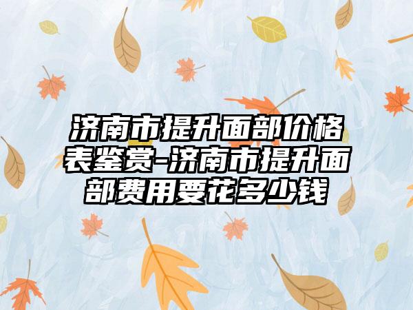 济南市提升面部价格表鉴赏-济南市提升面部费用要花多少钱