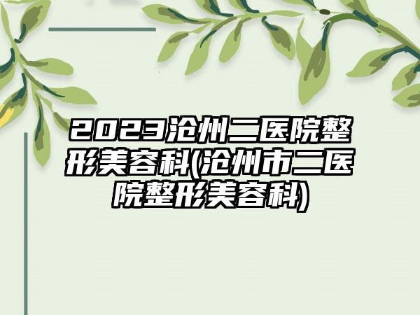 2023沧州二医院整形美容科(沧州市二医院整形美容科)