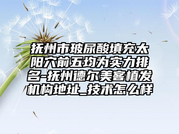 抚州市玻尿酸填充太阳穴前五均为实力排名-抚州德尔美客植发机构地址_技术怎么样